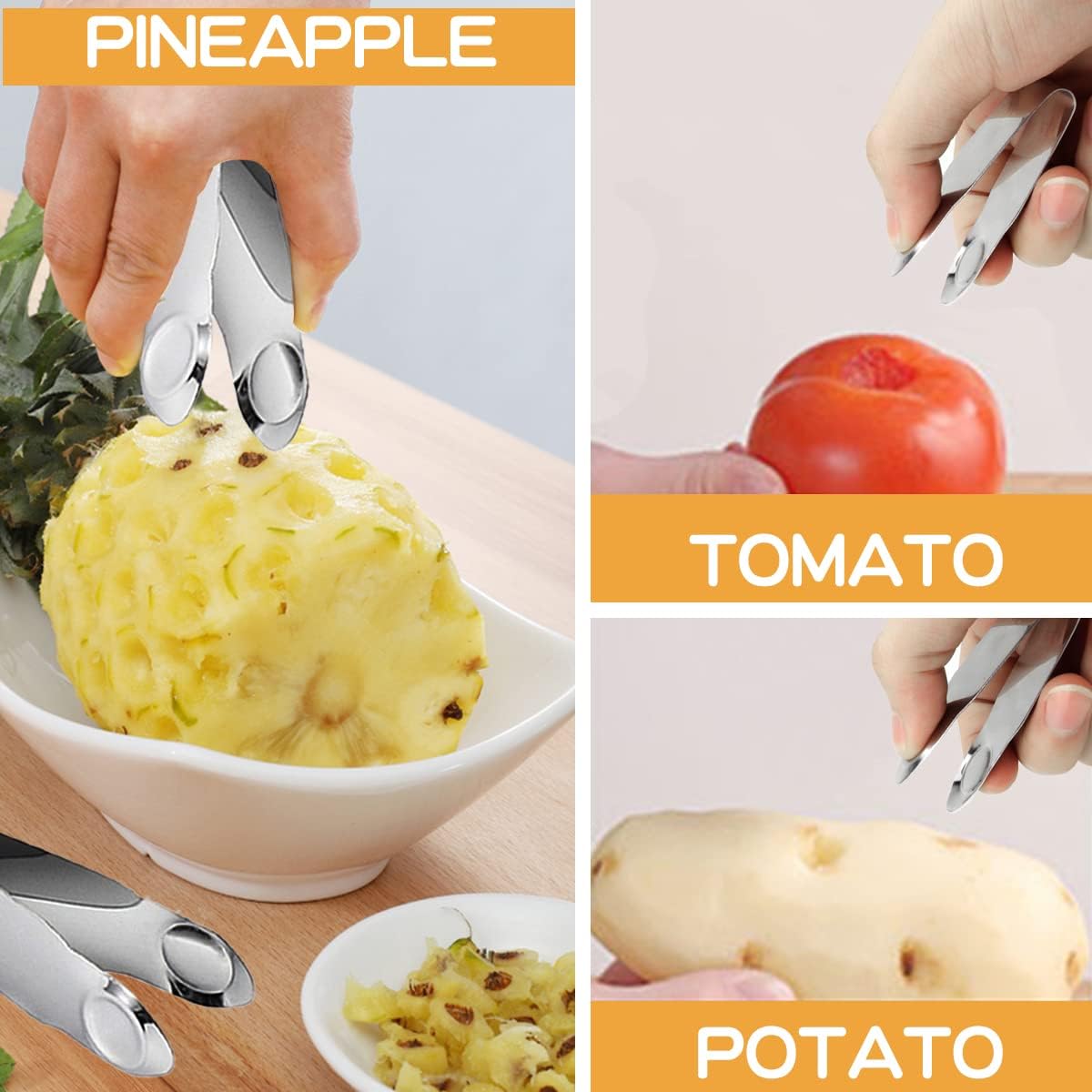 4 Pcs Stainless Steel Strawberry Huller, Fruit Stem Remover Core Tool Kitchen Gadgets for Cherry Tomato Berry, Silver