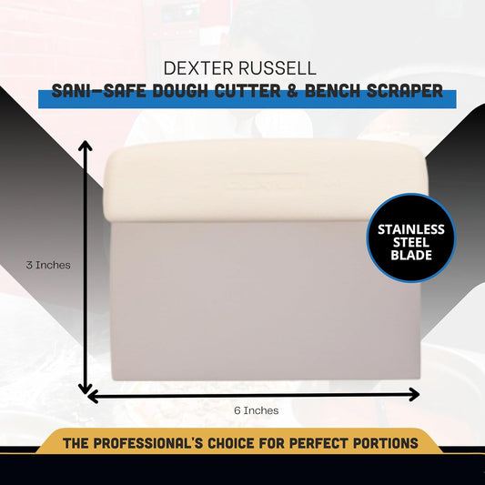 Sani-Safe 6" x 3" Dough Cutter & Bench Scraper | Carbon Steel Blade with Ergonomic Grip | NSF Certified | Cuts, Divides & Scrapes Dough, Flour & Debris | 2562O1