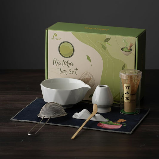 8-Piece Matcha Whisk Set with Bowl for Beginners | Complete Matcha Kit, Bamboo Matcha Whisk, Chasen Holder, Scoop & Sifter, Ceramic Matcha Bowl