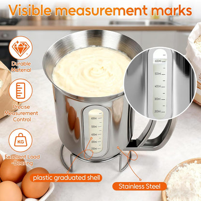 32 oz Stainless Steel Pancake Batter Dispenser with 12PCS Silicone Molds | Easy to Use and Clean, for Making Uniform Pancakes, Cakes, Cupcakes, Muffins, Waffles, Crepes