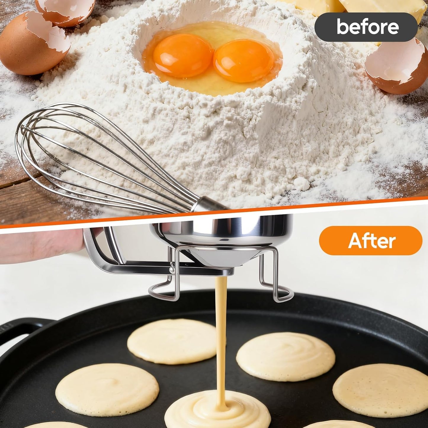 32 oz Stainless Steel Pancake Batter Dispenser with 12PCS Silicone Molds | Easy to Use and Clean, for Making Uniform Pancakes, Cakes, Cupcakes, Muffins, Waffles, Crepes