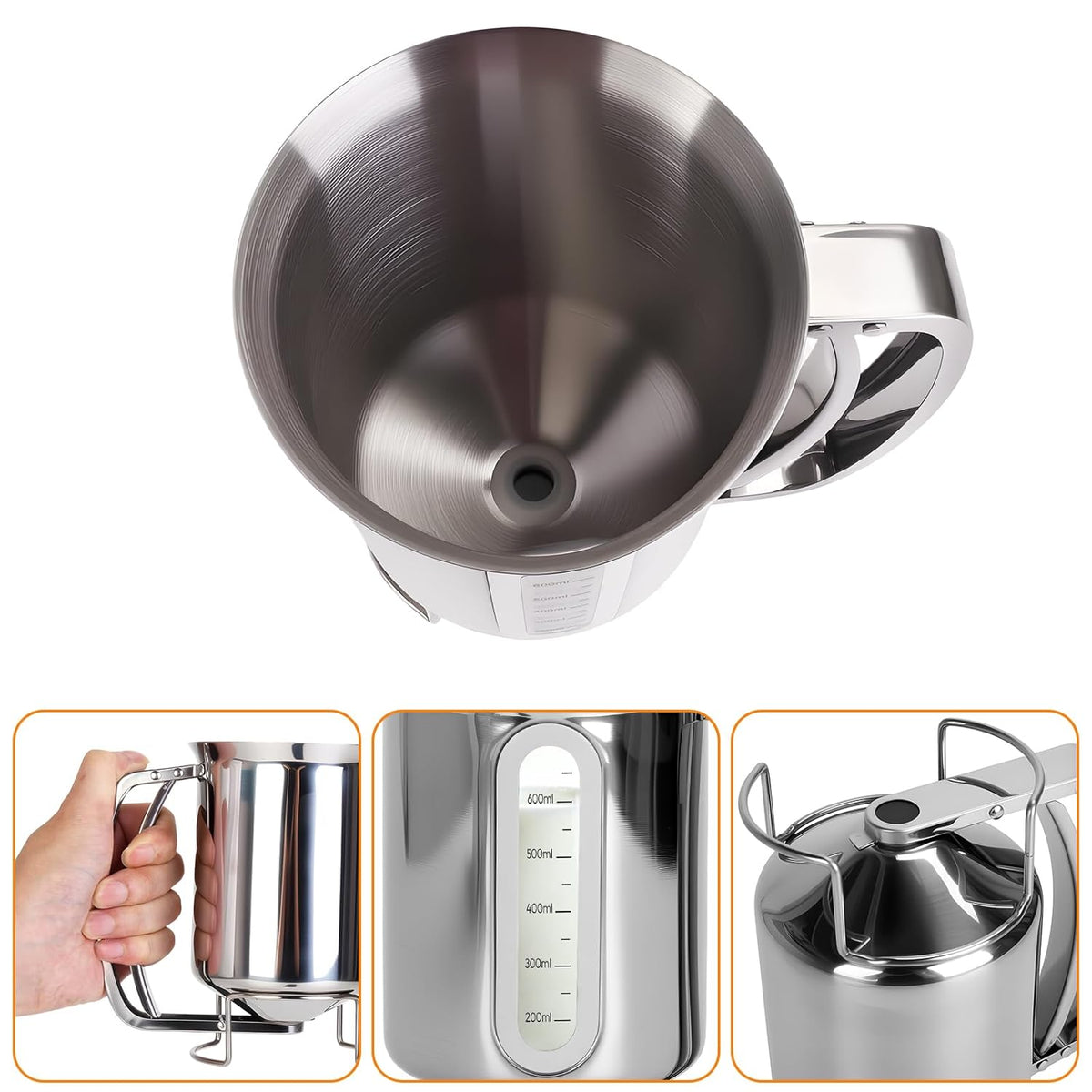 32 oz Stainless Steel Pancake Batter Dispenser with 12PCS Silicone Molds | Easy to Use and Clean, for Making Uniform Pancakes, Cakes, Cupcakes, Muffins, Waffles, Crepes