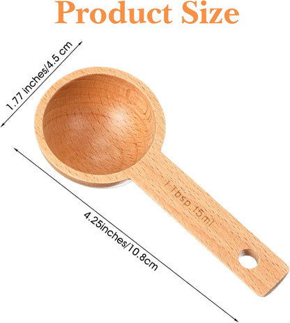 Wooden Coffee Scoop Set 4 Pack Beech Wood Tablespoon Measuring Spoons 15ml 1 Tablespoon Home Kitchen Accessories For Coffee Beans, Ground Coffee, Tea, Spices, Protein Powder, And Bath Salt