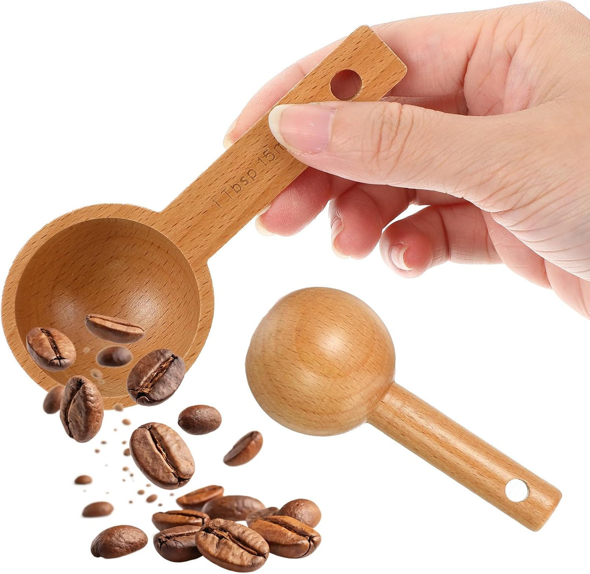 Wooden Coffee Scoop Set 4 Pack Beech Wood Tablespoon Measuring Spoons 15ml 1 Tablespoon Home Kitchen Accessories For Coffee Beans, Ground Coffee, Tea, Spices, Protein Powder, And Bath Salt