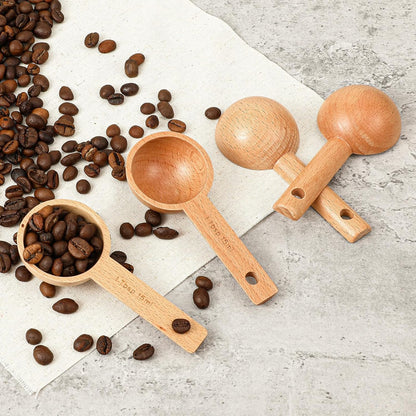 Wooden Coffee Scoop Set 4 Pack Beech Wood Tablespoon Measuring Spoons 15ml 1 Tablespoon Home Kitchen Accessories For Coffee Beans, Ground Coffee, Tea, Spices, Protein Powder, And Bath Salt