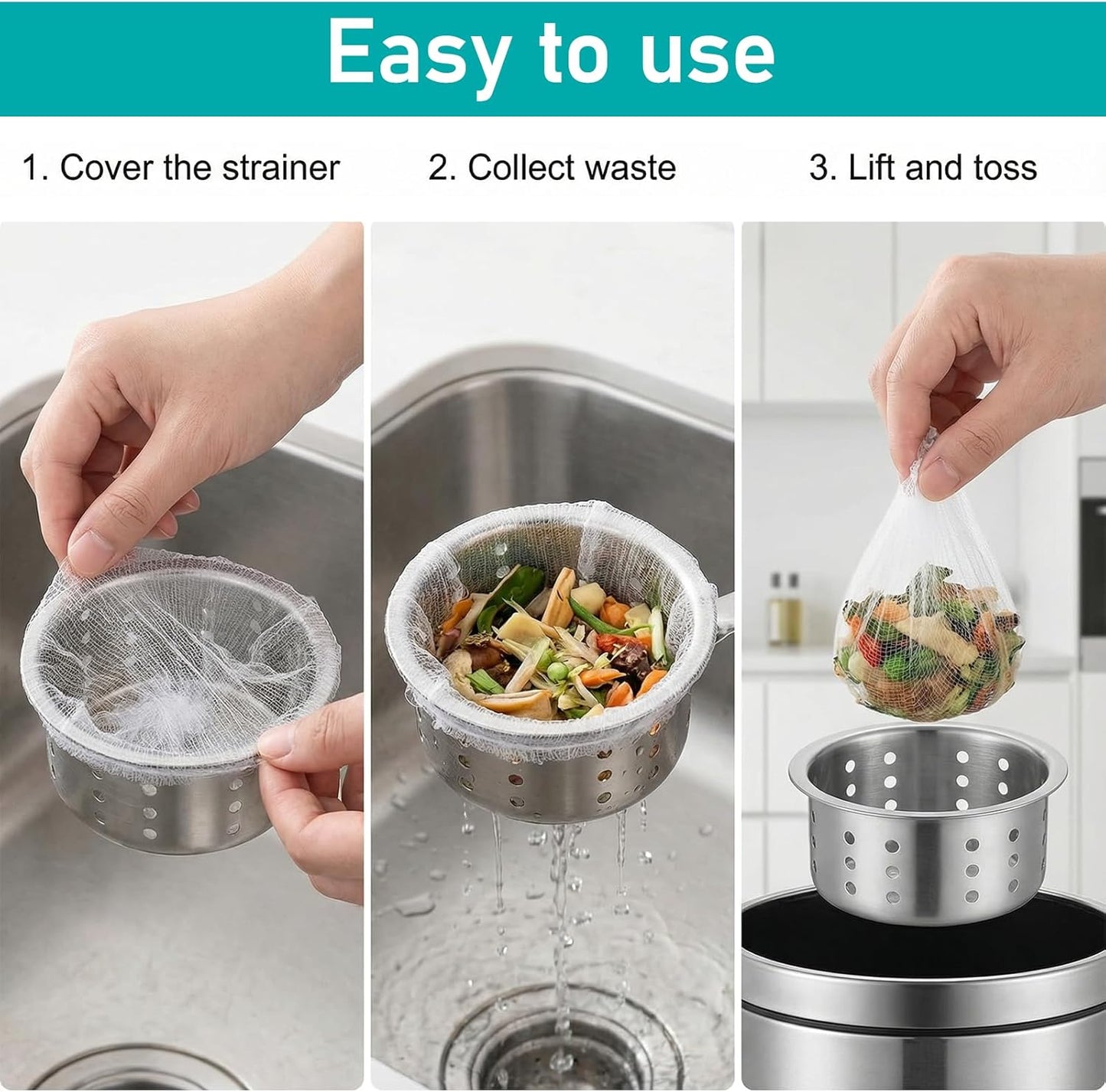 200 Pack Kitchen Sink Strainer Mesh Bag, Disposable Residue Filtering Bags, Anti-Clogging Sink Drain Covers for Sink Drain for Collecting Kitchen Food Waste Leftover Garbage, Fits Most Sink Strainers