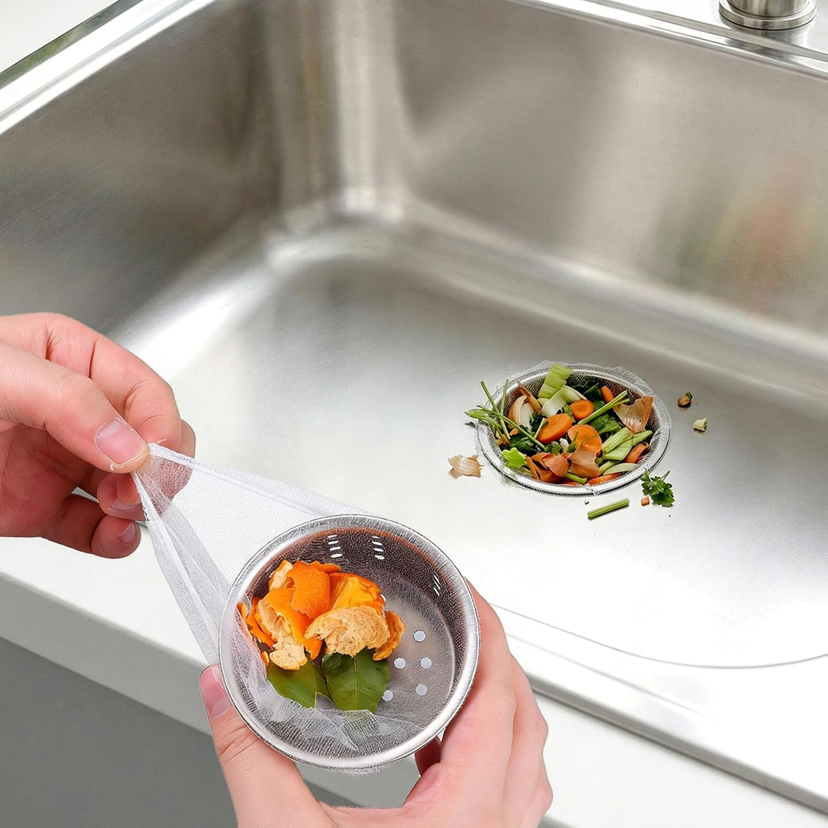 200 Pack Kitchen Sink Strainer Mesh Bag, Disposable Residue Filtering Bags, Anti-Clogging Sink Drain Covers for Sink Drain for Collecting Kitchen Food Waste Leftover Garbage, Fits Most Sink Strainers