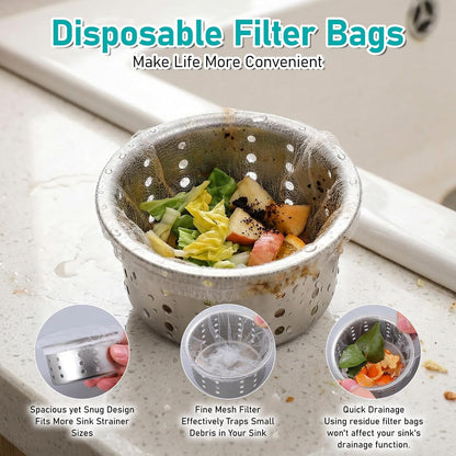 200 Pack Kitchen Sink Strainer Mesh Bag, Disposable Residue Filtering Bags, Anti-Clogging Sink Drain Covers for Sink Drain for Collecting Kitchen Food Waste Leftover Garbage, Fits Most Sink Strainers
