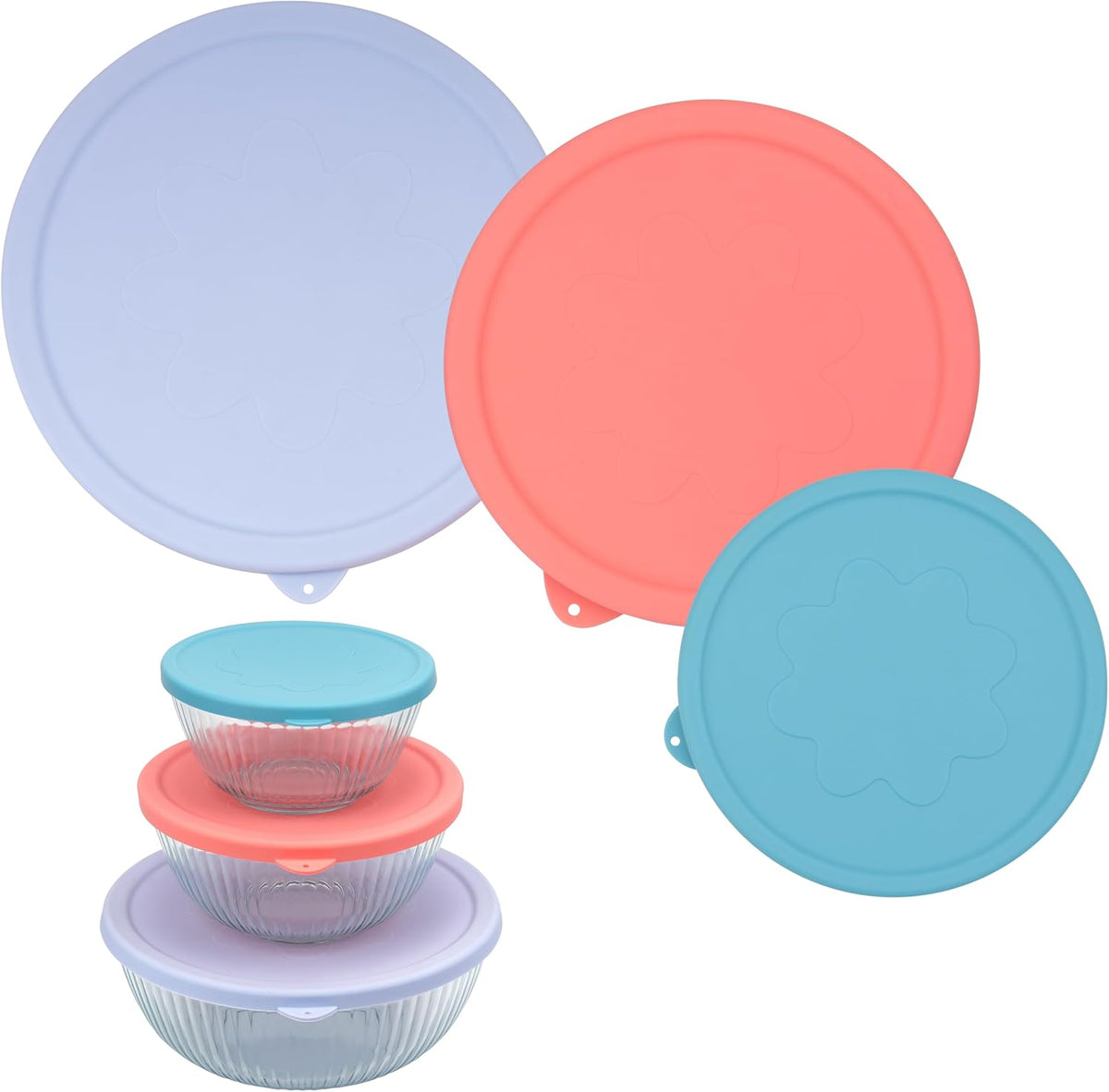 3 Pack Silicone Replacement Lids for Pyrex 7402-S 1.3 Qt, 7403-S 2.3 Qt, 7404-S 4.5 Qt Sculpted Tinted Glass Mixing Bowls (BOWL NOT INCLUDED)