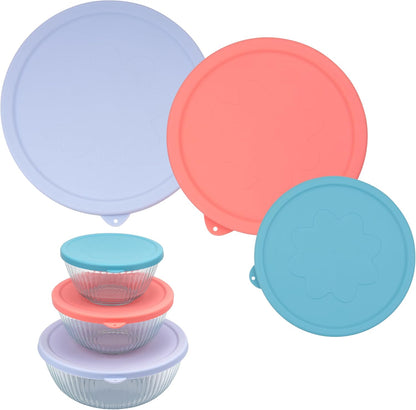 3 Pack Silicone Replacement Lids for Pyrex 7402-S 1.3 Qt, 7403-S 2.3 Qt, 7404-S 4.5 Qt Sculpted Tinted Glass Mixing Bowls (BOWL NOT INCLUDED)
