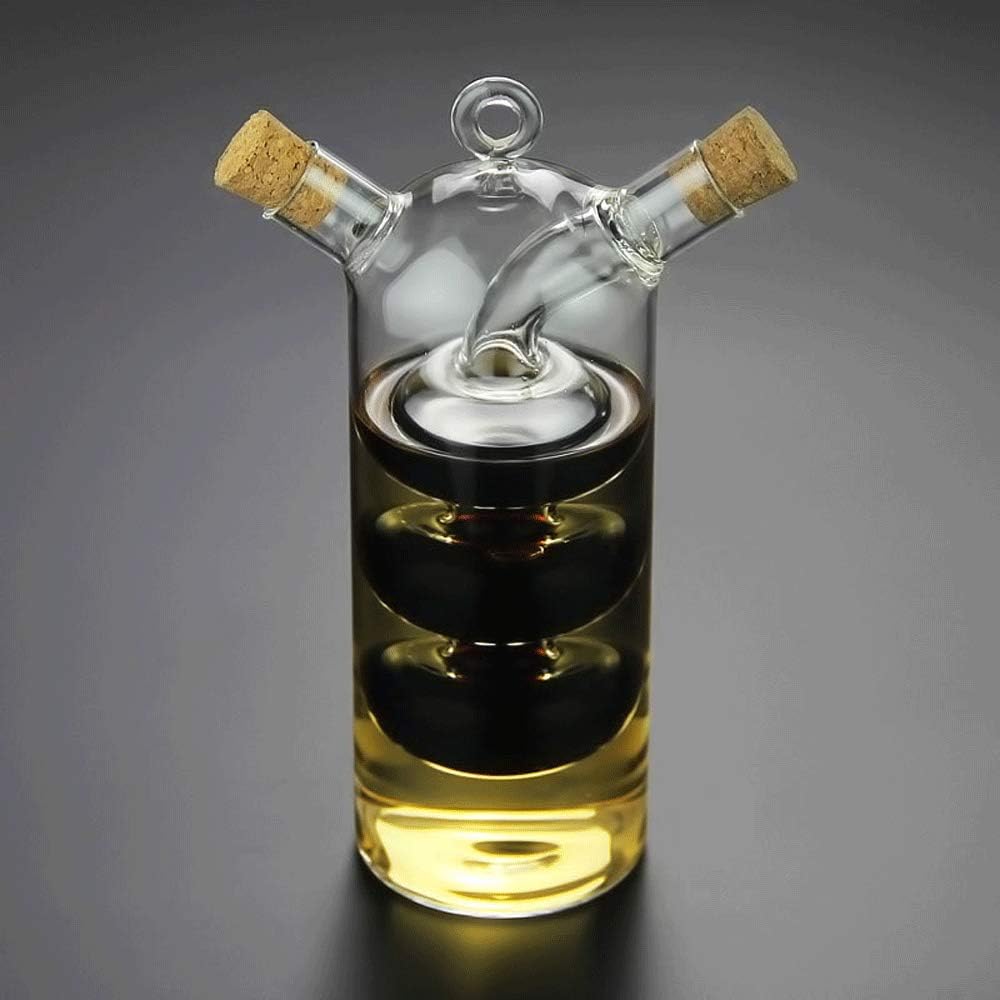 Olive Oil and Vinegar Dispenser Cruet Bottles, 2 in 1 Transparent Dual Glass for Kitchen Cooking Container