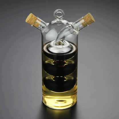 Olive Oil and Vinegar Dispenser Cruet Bottles, 2 in 1 Transparent Dual Glass for Kitchen Cooking Container