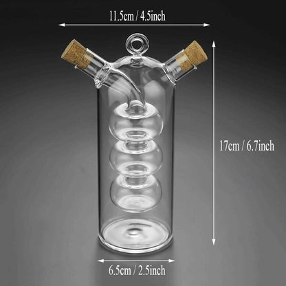 Olive Oil and Vinegar Dispenser Cruet Bottles, 2 in 1 Transparent Dual Glass for Kitchen Cooking Container