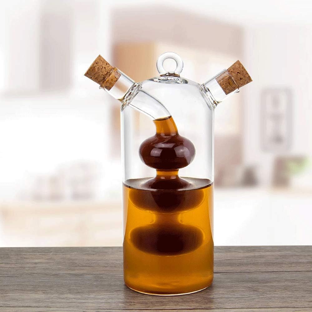 Olive Oil and Vinegar Dispenser Cruet Bottles, 2 in 1 Transparent Dual Glass for Kitchen Cooking Container