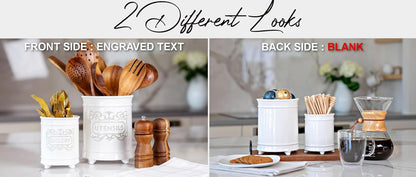Large 7.5"+5.5" Elegant Ceramic Utensil Holder for Countertop, Cooking Utensils Organizer for Spatula, Large Utensils Crock for Kitchen Counter, Kitchen Decor, set of 2, White