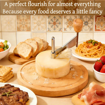 Cheese Curler Wheel, Professional Cheese Slicer Cheese Cutter, Rotary Cheese Grater for i.a. Tête de Moine & Chocolate, Stainless Steel Girolle Cheese Shaver with Sharp Blade&Solid Wood Base(with Lid)