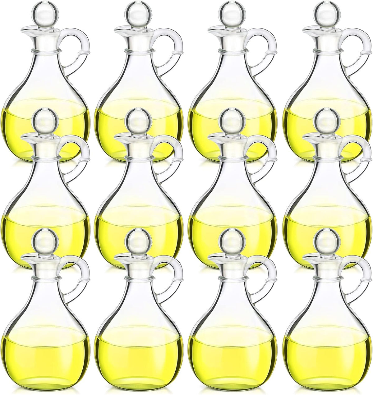 12 Pcs 12 oz Glass Oil Cruets with Stopper Bottle Vinegar Dispenser Small Salad Dressing Container Round Jar Glass Serving Syrup Bottles with Handle for Sauce Water Olive Oil