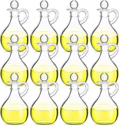 12 Pcs 12 oz Glass Oil Cruets with Stopper Bottle Vinegar Dispenser Small Salad Dressing Container Round Jar Glass Serving Syrup Bottles with Handle for Sauce Water Olive Oil