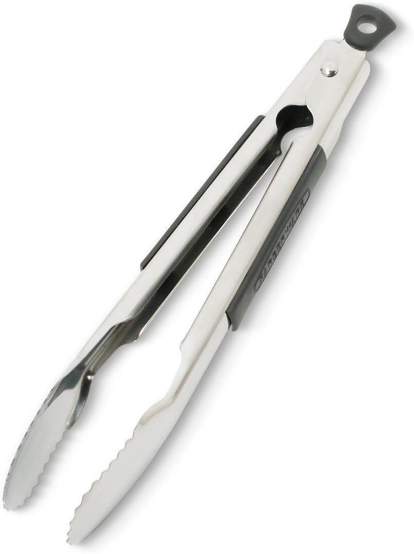 5216358 Professional Stainless Steel and Heat Resistant Nylon Locking Kitchen Tongs with Silicone Tips, 12-Inch