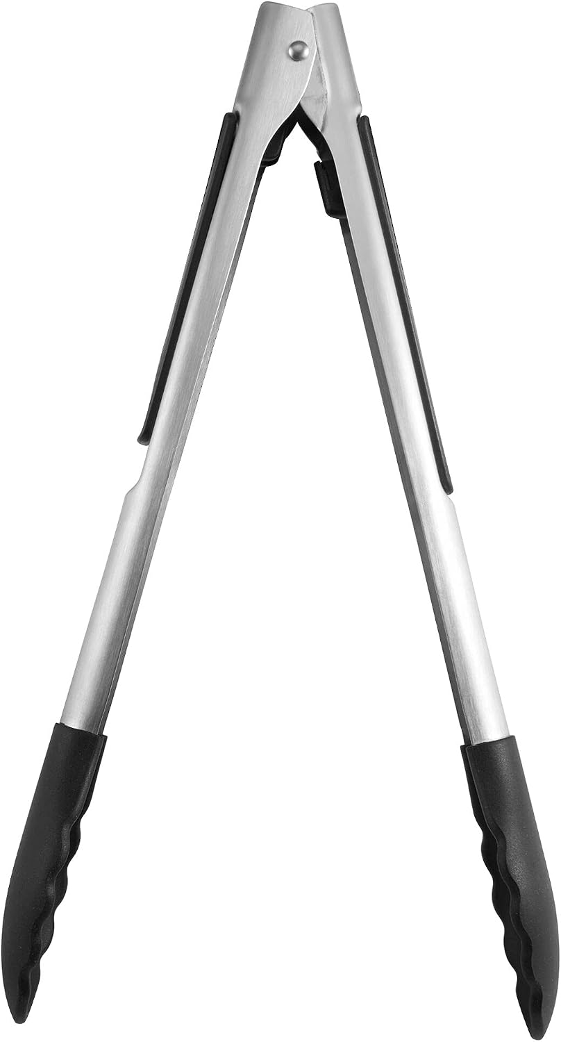 5216358 Professional Stainless Steel and Heat Resistant Nylon Locking Kitchen Tongs with Silicone Tips, 12-Inch