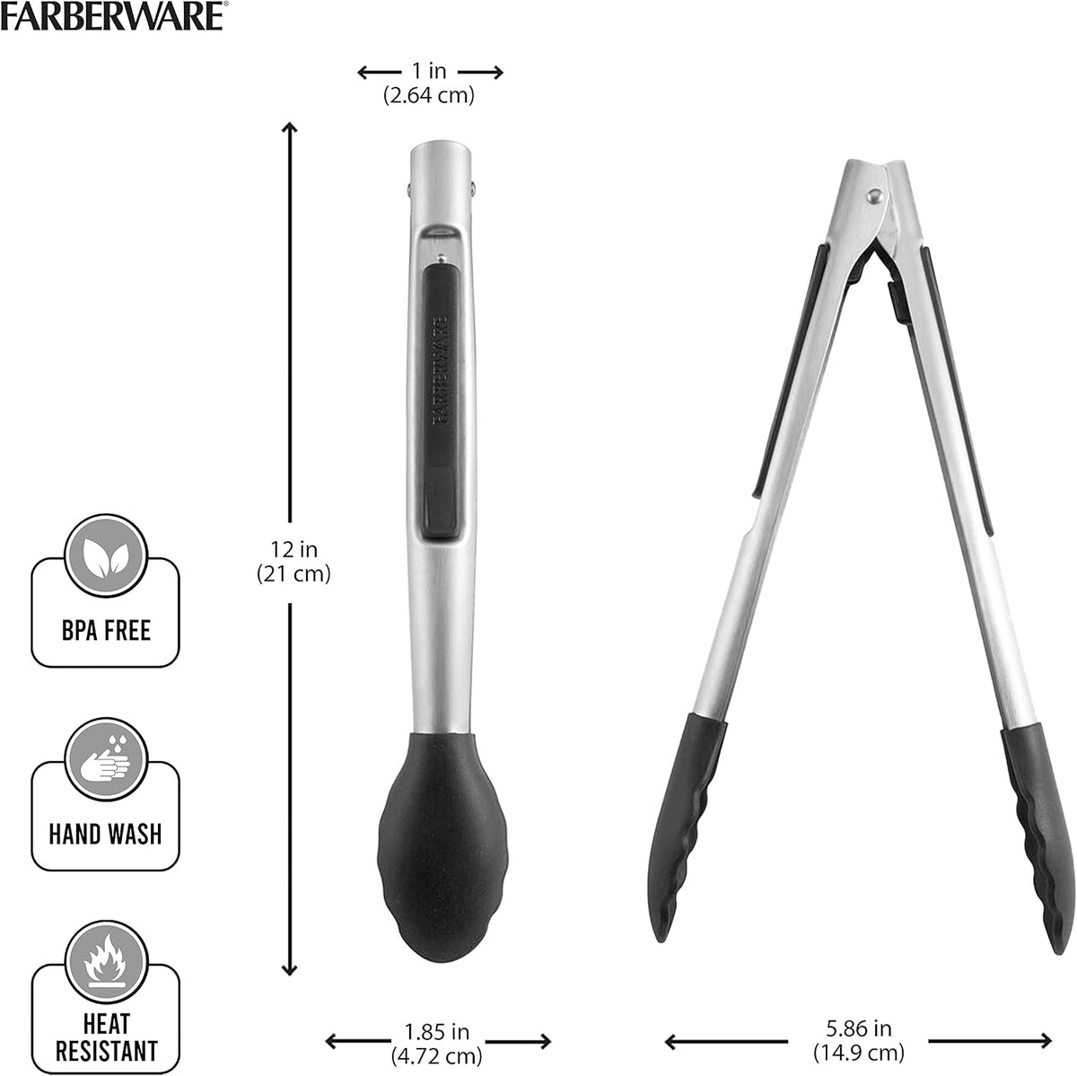 5216358 Professional Stainless Steel and Heat Resistant Nylon Locking Kitchen Tongs with Silicone Tips, 12-Inch