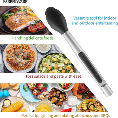 5216358 Professional Stainless Steel and Heat Resistant Nylon Locking Kitchen Tongs with Silicone Tips, 12-Inch