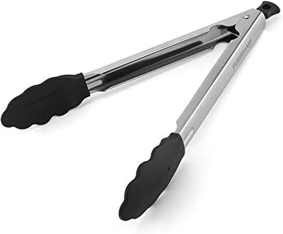 5216358 Professional Stainless Steel and Heat Resistant Nylon Locking Kitchen Tongs with Silicone Tips, 12-Inch