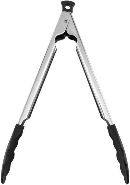 5216358 Professional Stainless Steel and Heat Resistant Nylon Locking Kitchen Tongs with Silicone Tips, 12-Inch