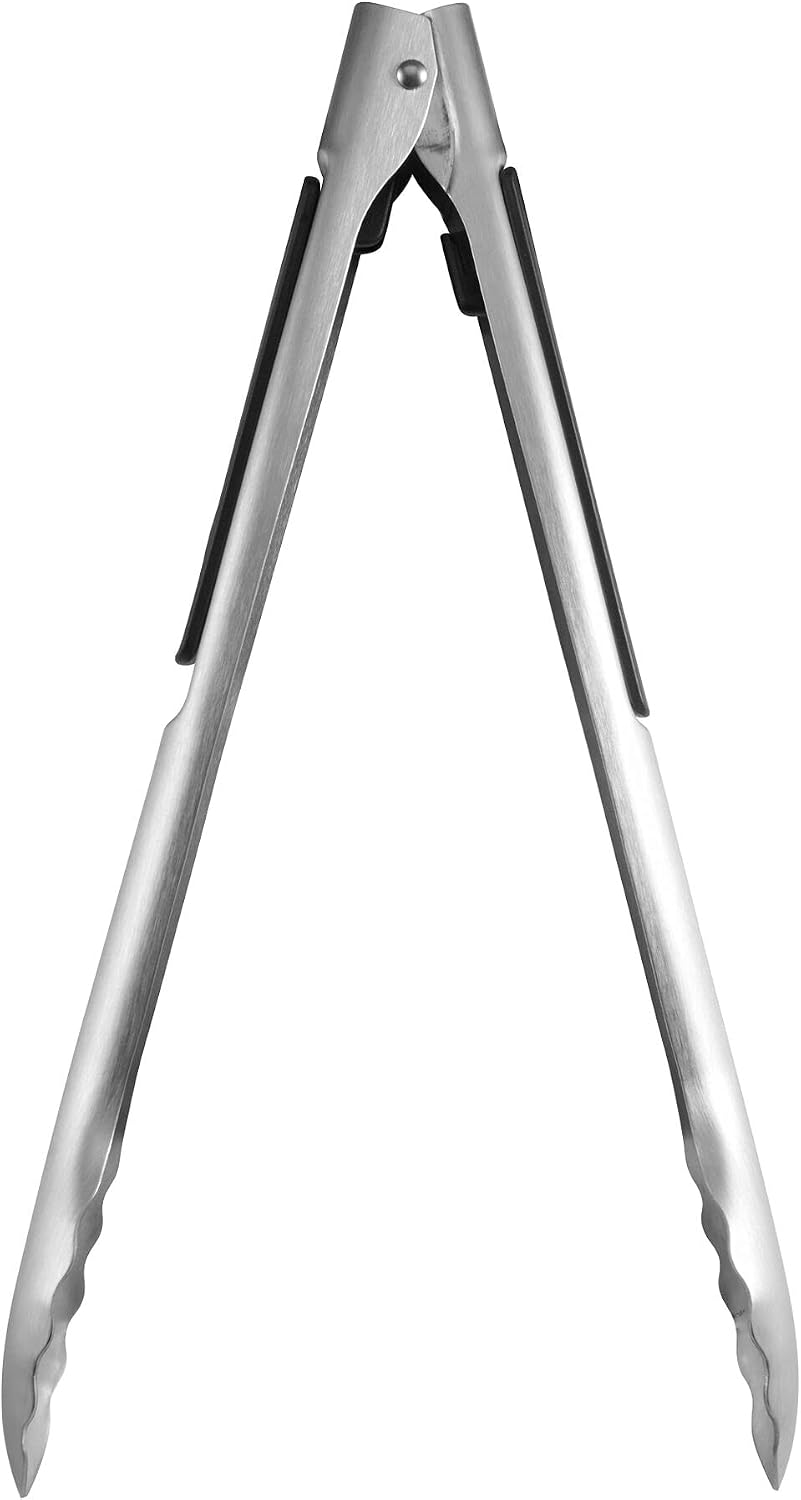 5216358 Professional Stainless Steel and Heat Resistant Nylon Locking Kitchen Tongs with Silicone Tips, 12-Inch