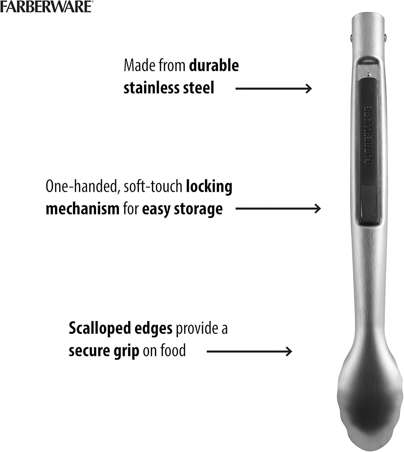 5216358 Professional Stainless Steel and Heat Resistant Nylon Locking Kitchen Tongs with Silicone Tips, 12-Inch