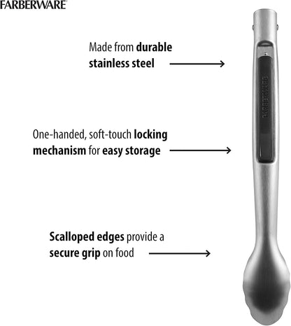 5216358 Professional Stainless Steel and Heat Resistant Nylon Locking Kitchen Tongs with Silicone Tips, 12-Inch