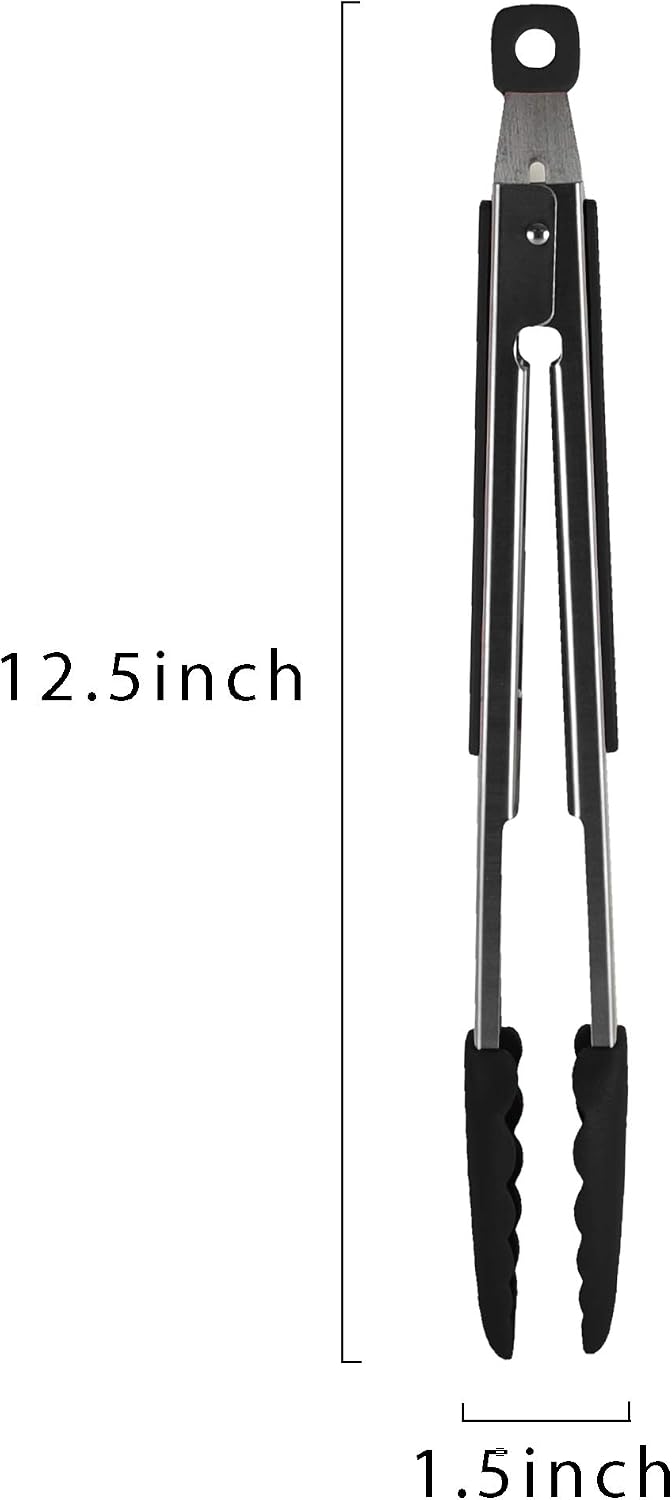 5216358 Professional Stainless Steel and Heat Resistant Nylon Locking Kitchen Tongs with Silicone Tips, 12-Inch