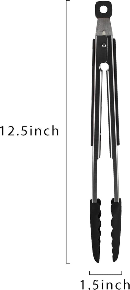 5216358 Professional Stainless Steel and Heat Resistant Nylon Locking Kitchen Tongs with Silicone Tips, 12-Inch