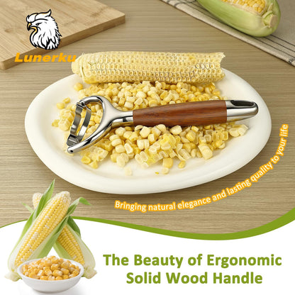 Stainless Steel Corn Peeler, Durable Corn on the Cob Stripper Tool with Solid Wood Good Grip Handle for Salad Polenta Pizza Popcorn Cooking Gifts for Woman Her Mom Birthday (Merbau)