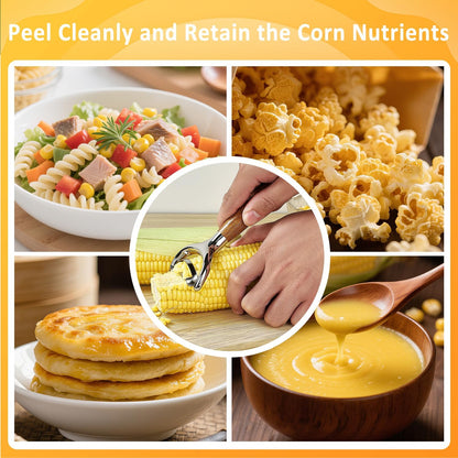 Stainless Steel Corn Peeler, Durable Corn on the Cob Stripper Tool with Solid Wood Good Grip Handle for Salad Polenta Pizza Popcorn Cooking Gifts for Woman Her Mom Birthday (Merbau)