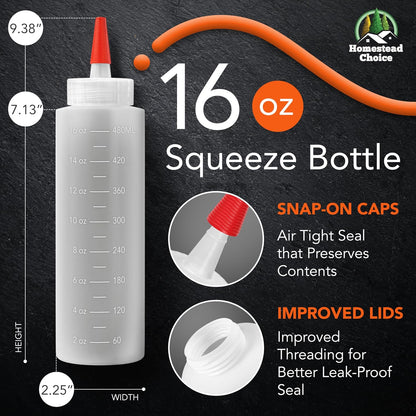 Plastic Squeeze Bottles for Sauces - 16oz Condiment Squeeze Bottles