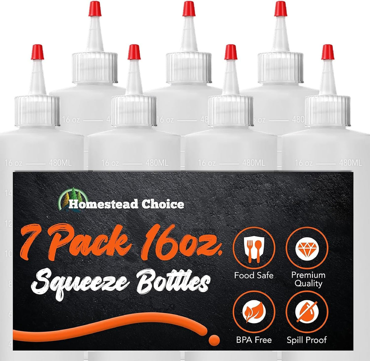 Plastic Squeeze Bottles for Sauces - 16oz Condiment Squeeze Bottles