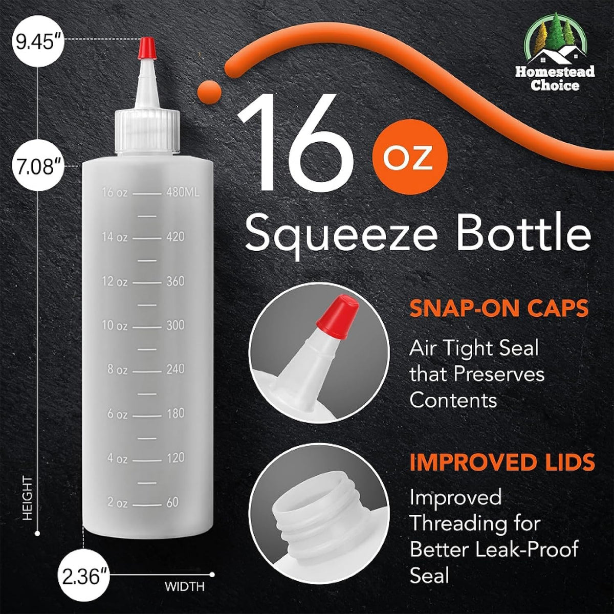 Plastic Squeeze Bottles for Sauces - 16oz Condiment Squeeze Bottles