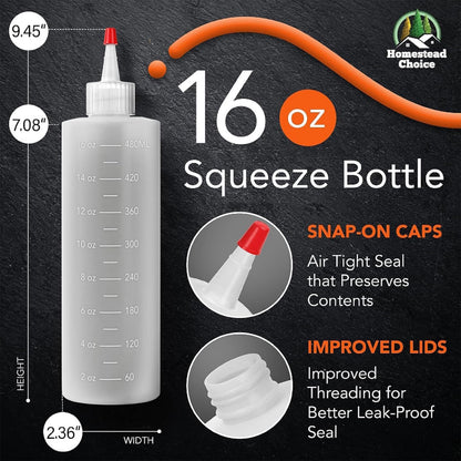 Plastic Squeeze Bottles for Sauces - 16oz Condiment Squeeze Bottles