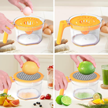 Lemon Squeezer 4-in-1 Lemon Hand Juicer - Manual Orange Juicer Multifunctional Lemons Lime Squeezer, Citrus Juicers Press Fruit with Detachable Comfortable Handle, 16.9oz Capacity (ORANGE)