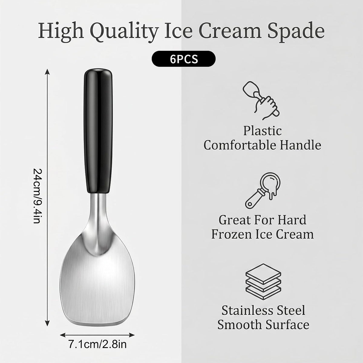 4 Pack Ice Cream Spade Heavy Duty - Stainless Steel Flat Ice Cream Scoop, Scooper for Hard or Creamy Dessert Spade Butter Cutter