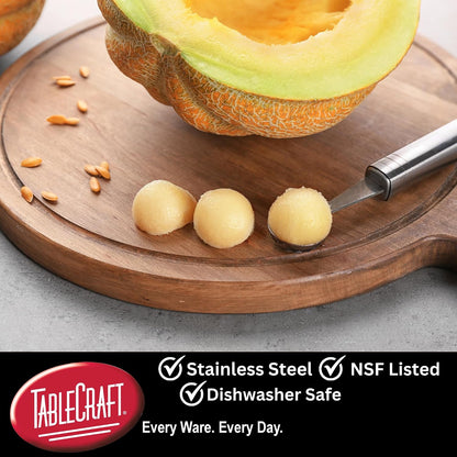 Stainless Steel Melon Baller, Metal Kitchen Food Preparation Scooper Tool to Scoop Watermelon, Cantaloupe and Fruit Melons, Commercial Foodservice Restaurant Use, 6.5" Long, Silver Black
