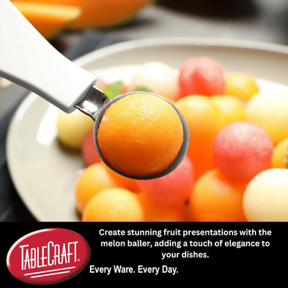 Stainless Steel Melon Baller, Metal Kitchen Food Preparation Scooper Tool to Scoop Watermelon, Cantaloupe and Fruit Melons, Commercial Foodservice Restaurant Use, 6.5" Long, Silver Black