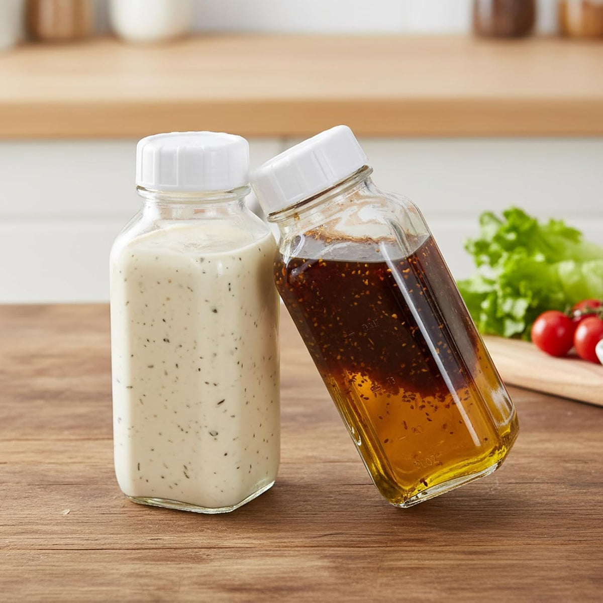 2-Pack Glass Salad Dressing Shaker Bottles, 16 oz Each, Leakproof Dressing Dispensers with Silicone Pour Spouts for Oil, Vinegar, Sauces, Marinades and Meal Prep