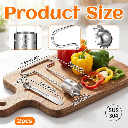 2 Pcs Seed Corer T Shaped Fruit Stem Remover Red Bell Pepper Stainless Steel Apple Pineapple Corer Tool for Vegetable Pineapple Pear Bell Pepper Kitchen Gadget