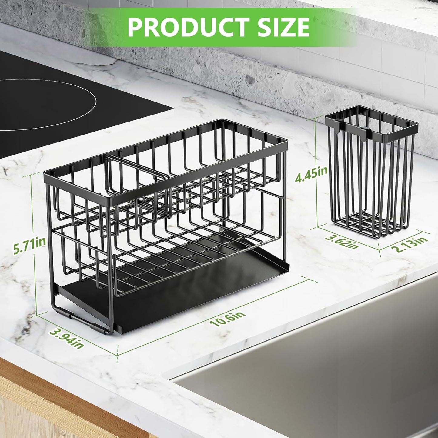 Cisily 2-Tier Kitchen Sink Caddy Organzier Rack with Dish Brush Sponge Holder | Kitchen Sink Countertop Organization Storage,Home Decor Accessories Essentials Stainless Steel