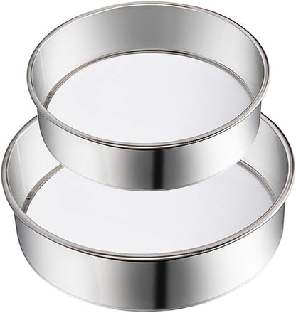 2 Pack Flour Sifter,Stainless Steel Fine Mesh Strainers Flour Sieve,60 Mesh Round Sifter for Baking Cake Bread (6-Inch and 8-Inch)