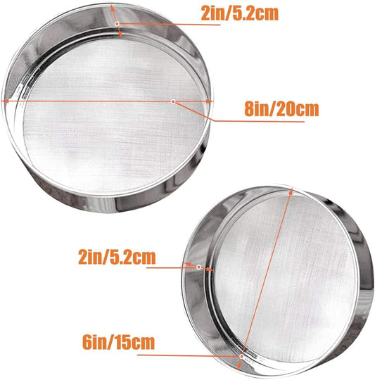 2 Pack Flour Sifter,Stainless Steel Fine Mesh Strainers Flour Sieve,60 Mesh Round Sifter for Baking Cake Bread (6-Inch and 8-Inch)