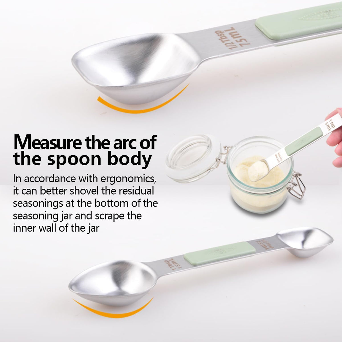 Stainless Steel Magnetic Measuring Spoons Set, Heavy Duty Metal Kitchen Gadgets for Baking & Cooking, Fits in Most Kitchen Spice Jars, Set of 4 with Leveler (Mint green)