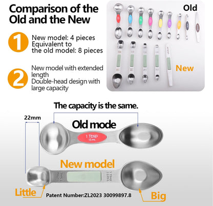 Stainless Steel Magnetic Measuring Spoons Set, Heavy Duty Metal Kitchen Gadgets for Baking & Cooking, Fits in Most Kitchen Spice Jars, Set of 4 with Leveler (Mint green)